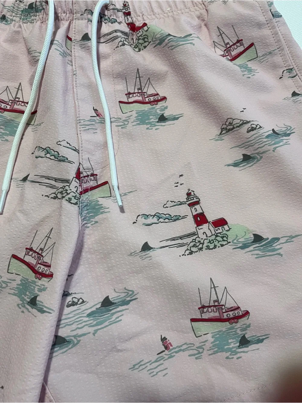 Hollister Pink Nautical Lighthouse Print Swim Trunks Size Medium